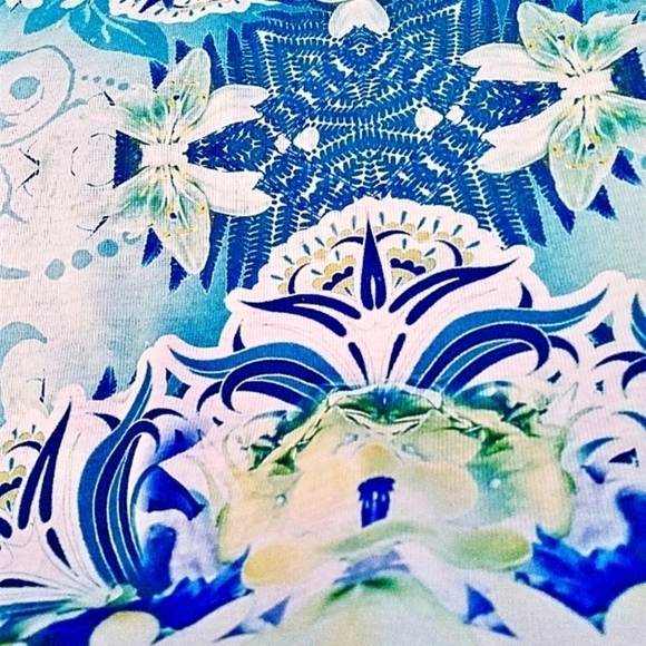 Style & Co M Turquoise Medallion Print Short Sleeve Embellished   Blouse - Picture 5 of 7